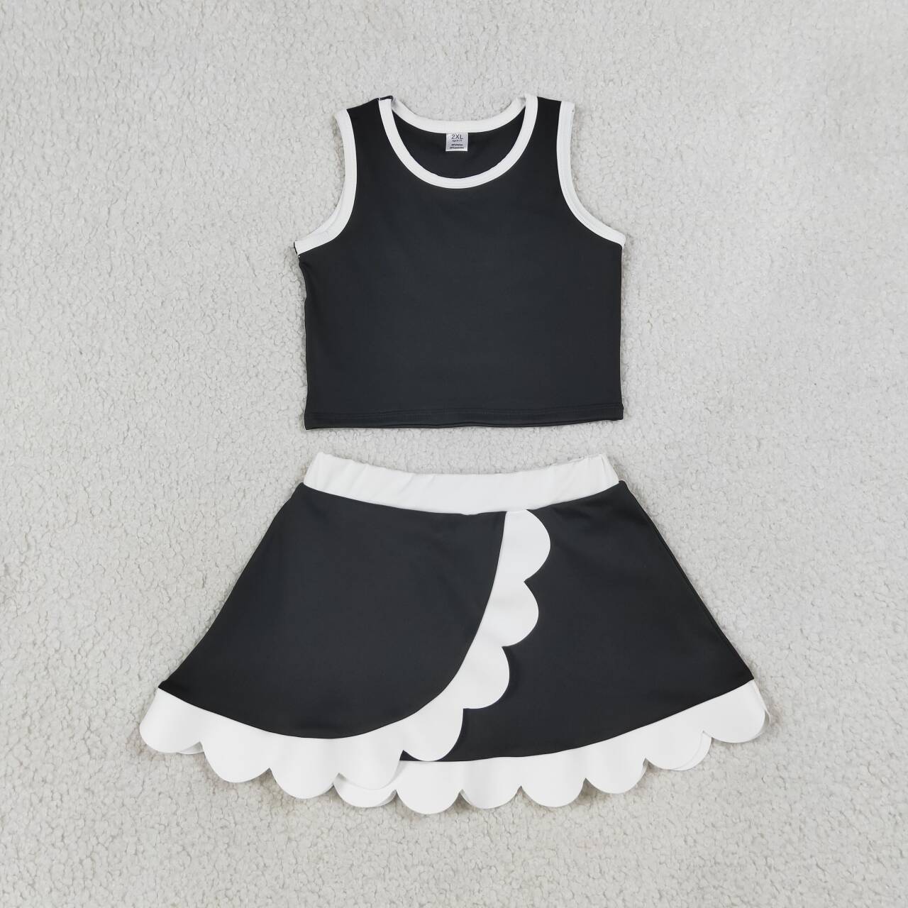 33 Colors Teams Tank Top Scallop Edge Skort Baby Girls Active Clothes Set Sisters Yoga Outfits