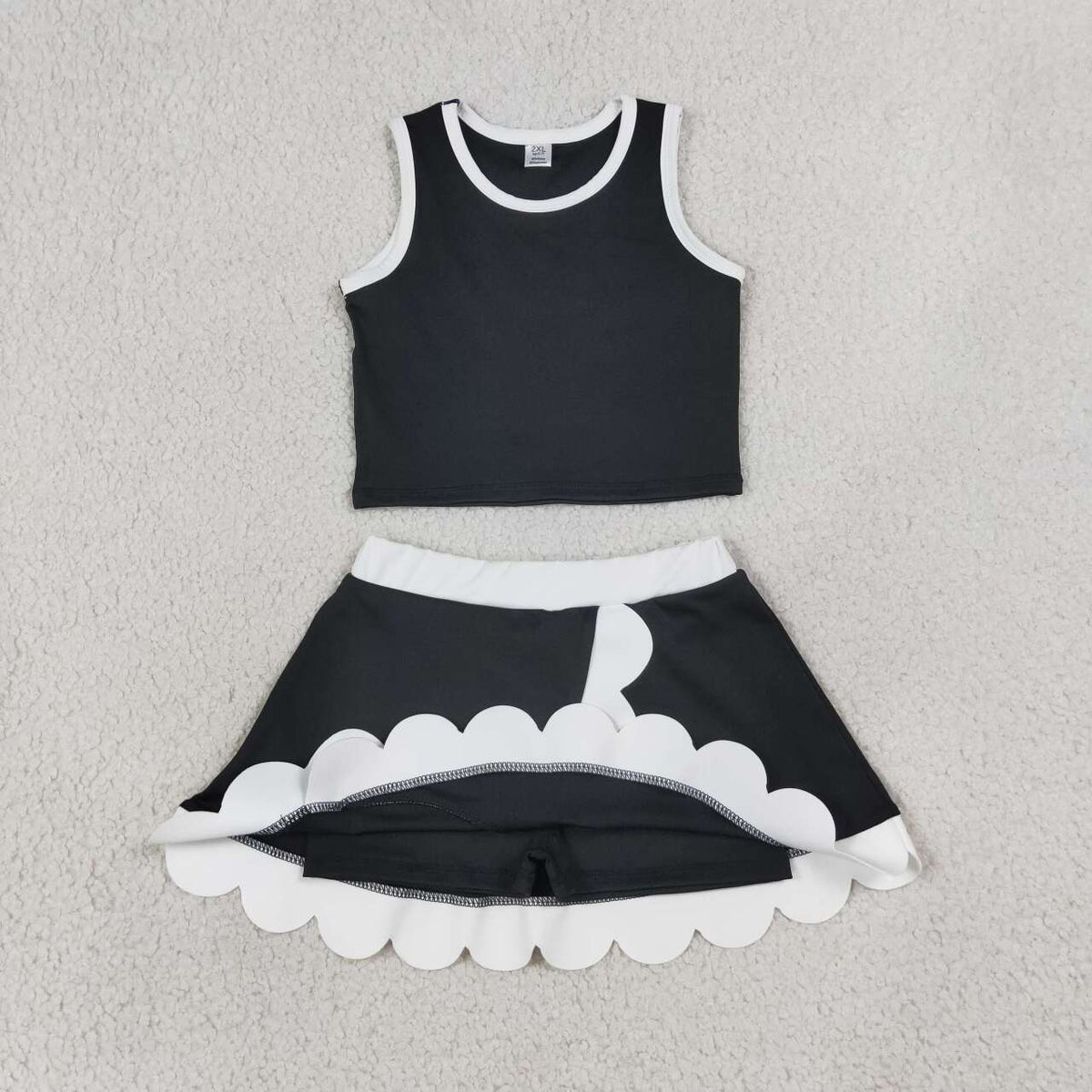 GSD4029 Black Top White Scallop Edge Skort Girls Active Clothes Yoga Outfits