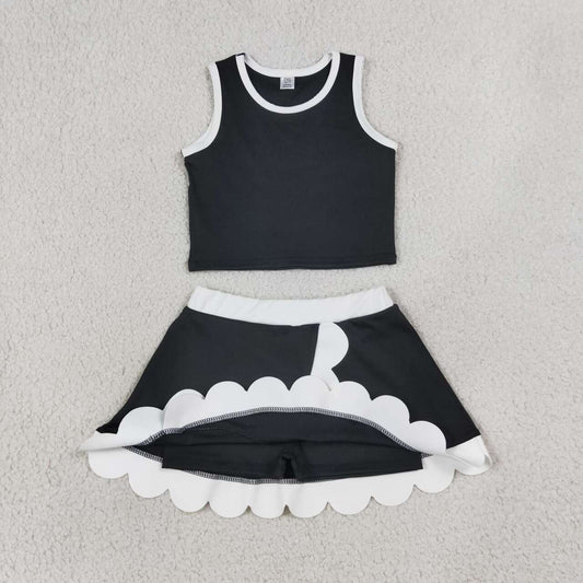 GSD4029 Black Top White Scallop Edge Skort Girls Active Clothes Yoga Outfits