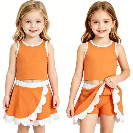 Toddler Girls Orange Tank with Scalloped Skort Active Outfit