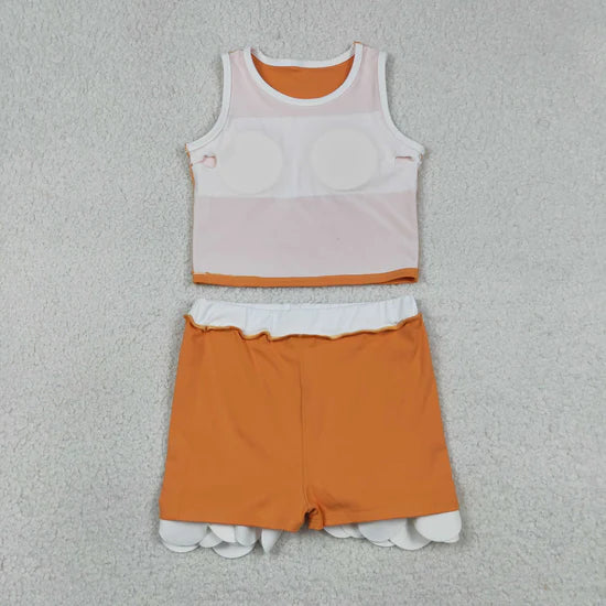 Sibling Baby Girls Sleeveless Vests Top Scallop Skirt Short Yoga Active Clothes Set