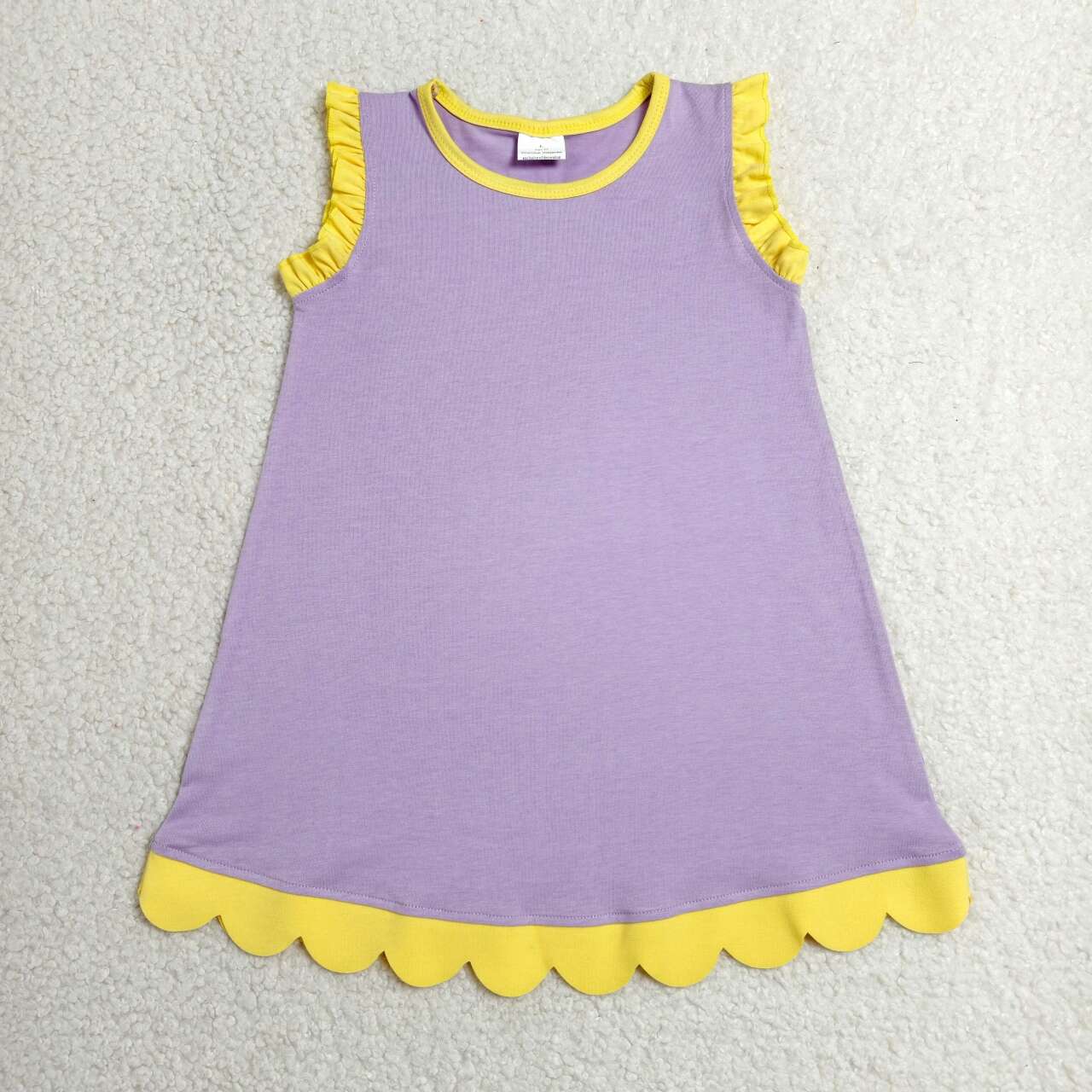 GSD4042 Lavender Cotton Scalloped Edge Ruffle Girls Knee Length Dress