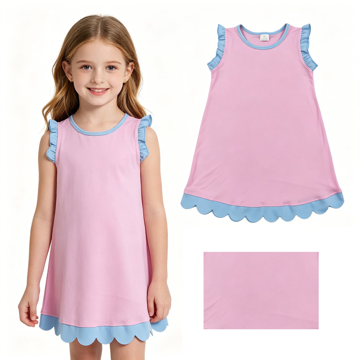 Toddler Light Pink Cotton Scalloped Edge Ruffle Girls Summer Dress
