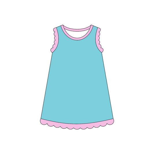 4.3 Toddler Girls Blue Scalloped Edge Ruffle Tank Dress Preorder
