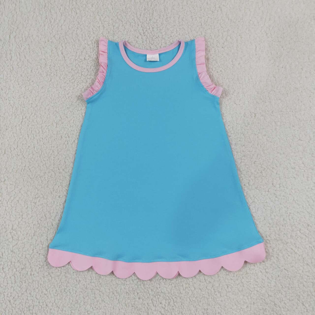 21 Colors Cotton Scallop Edge Girls Summer Dress Sisters Teams Wear