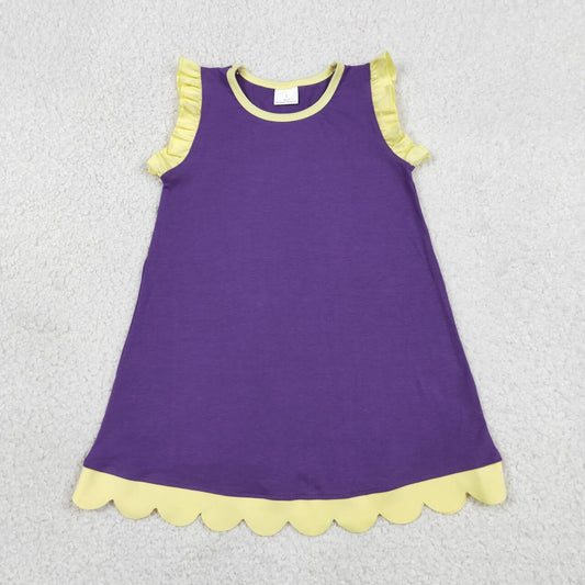 GSD4046 Purple Cotton Yellow Scallop Edge Toddler Girls Summer Dress