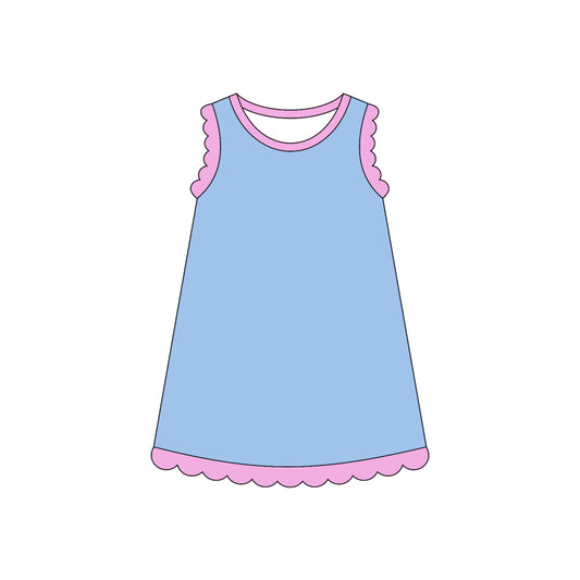 4.3 Toddler Girls Blue Scalloped Edge Ruffle Tank Dress Preorder
