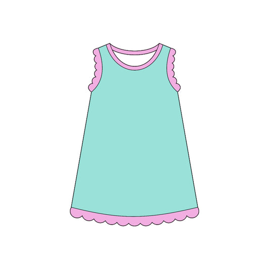 4.3 Toddler Girls Aqua Scalloped Edge Ruffle Tank Dress Preorder