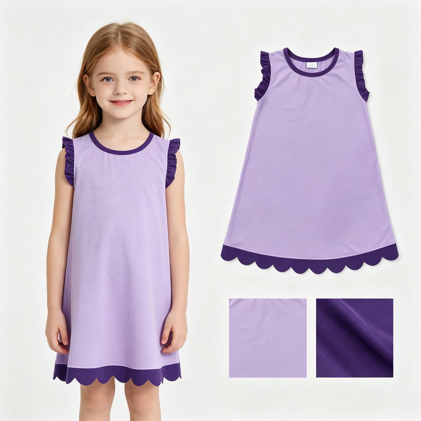 GSD4051 Purple Cotton Scallop Edge Toddler Girls Summer Dress