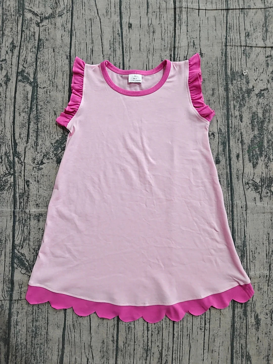 15 Colors Cotton Scalloped Edge Ruffle Girls Knee Length Dress Teams Sisters Wear