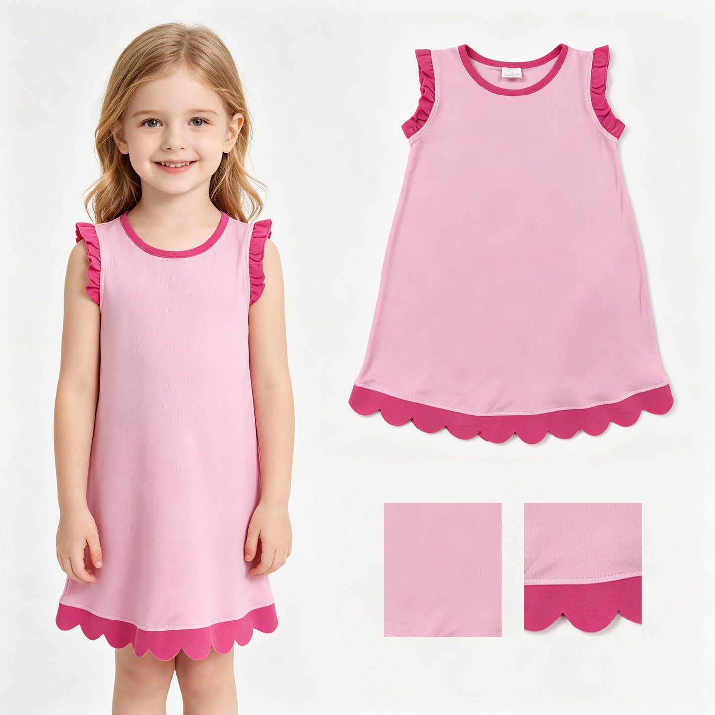 GSD4052 Pink Cotton Scallop Edge Toddler Girls Summer Dress