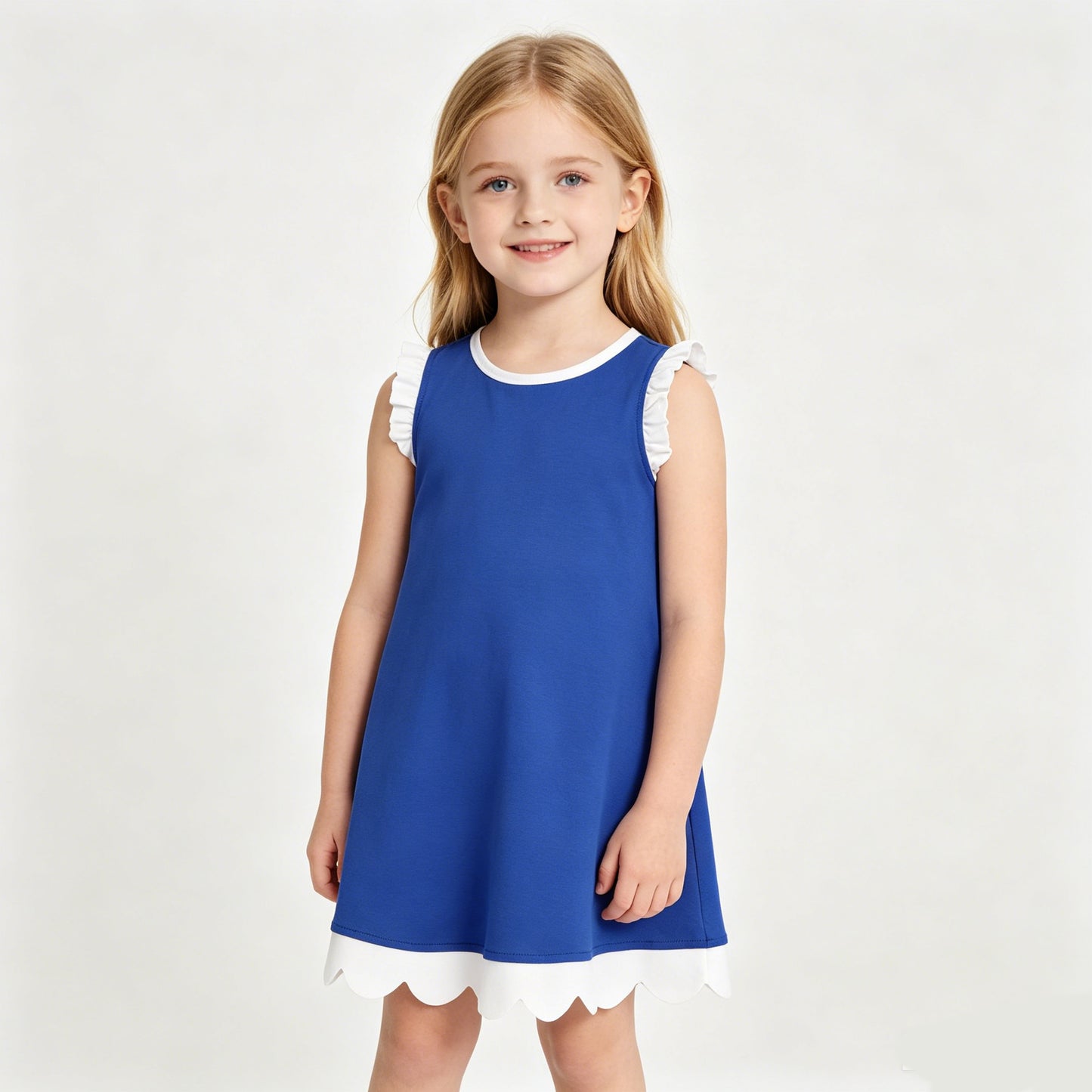 Sibling Baby Girls Sleeveless Scallop Knee Length Dresses