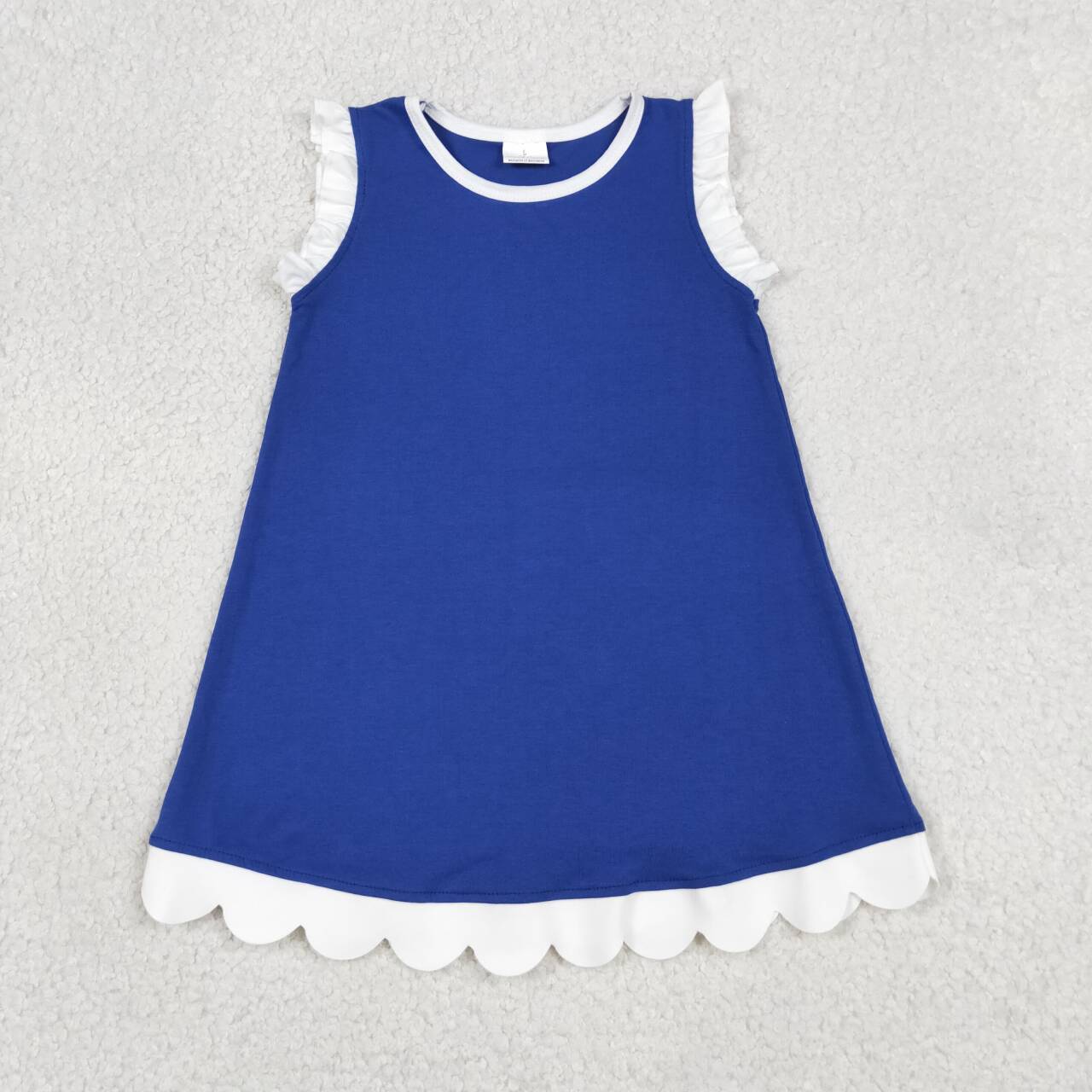 15 Colors Cotton Scalloped Edge Ruffle Girls Knee Length Dress Teams Sisters Wear