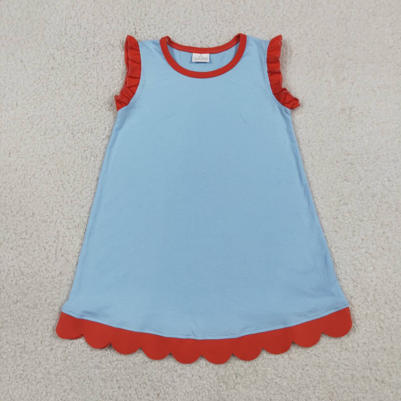 15 Colors Cotton Scalloped Edge Ruffle Girls Knee Length Dress Teams Sisters Wear