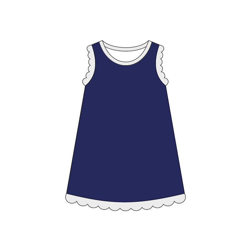 4.3 Toddler Girls Navy Scalloped Edge Ruffle Tank Dress Preorder