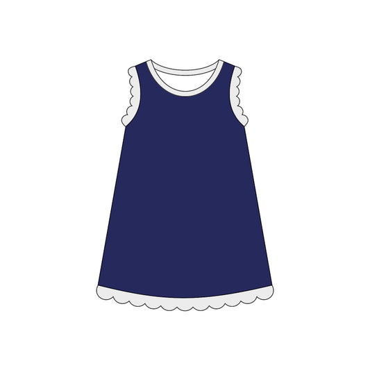 4.3 Toddler Girls Navy Scalloped Edge Ruffle Tank Dress Preorder