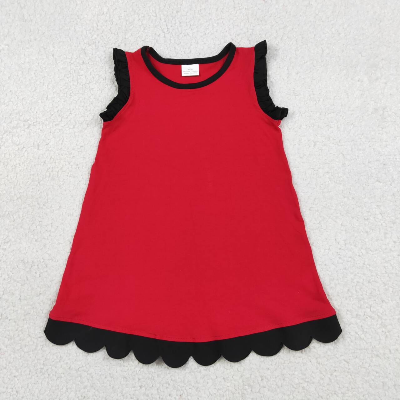 15 Colors Cotton Scalloped Edge Ruffle Girls Knee Length Dress Teams Sisters Wear