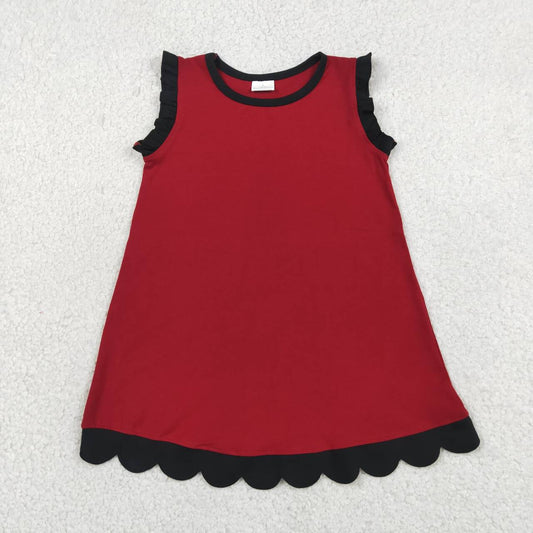 GSD4058 Wine Cotton Black Scallop Edge Toddler Girls Summer Dress
