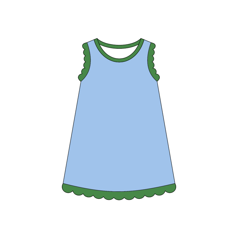4.3 Toddler Girls Blue Scalloped Edge Ruffle Tank Dress Preorder