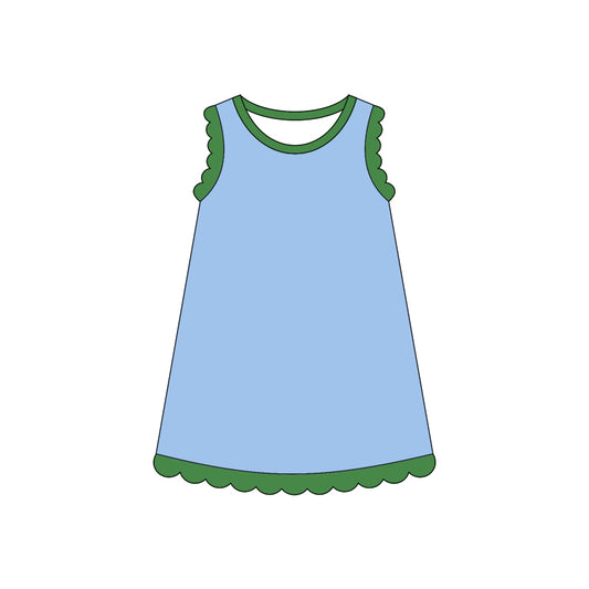 4.3 Toddler Girls Blue Scalloped Edge Ruffle Tank Dress Preorder