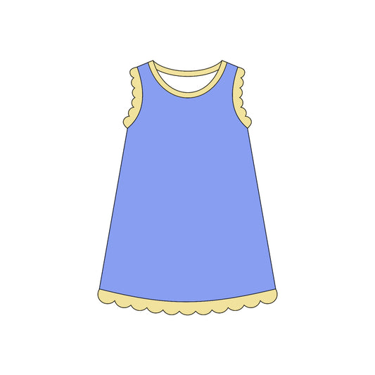 4.3 Girls Light Blue Scalloped Edge Ruffle Tank Dress, Kids Summer Casual Sundress Preorder