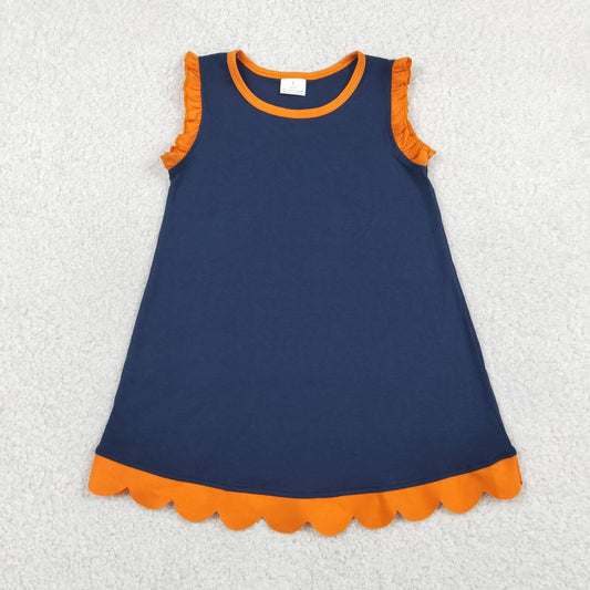 GSD4062 Navy Cotton Orange Scallop Edge Toddler Girls Summer Dress
