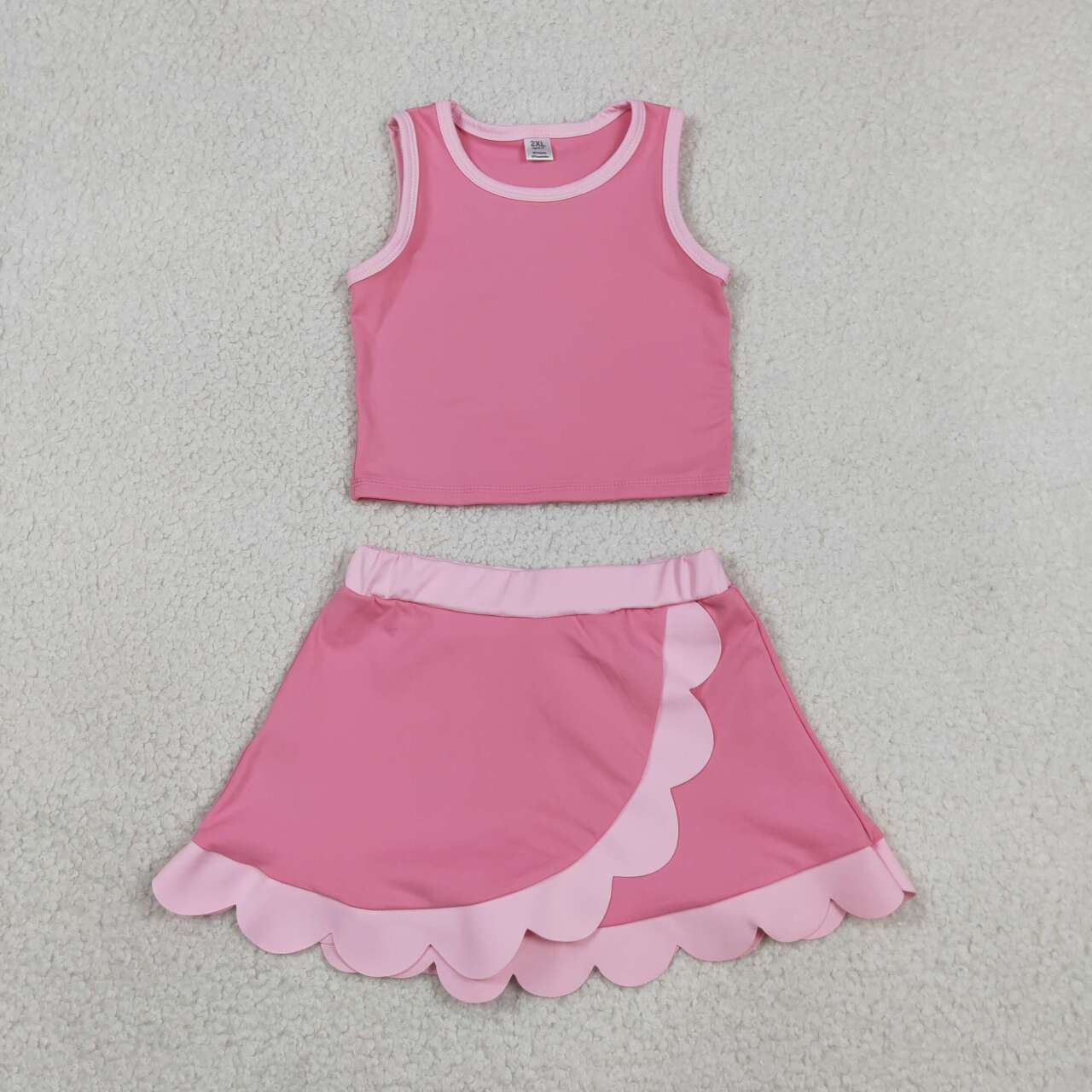 20 Solid Colors Tank Top Scallop Edge Skort Baby Girls Active Clothes Set Sisters Yoga Outfits