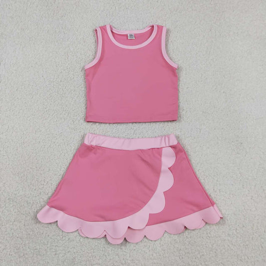 GSD4063 Pink Tank Top Scallop Edge Skort Girls Active Outfits