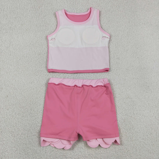 Sibling Baby Girls Sleeveless Vests Top Scallop Skirt Short Yoga Active Clothes Set
