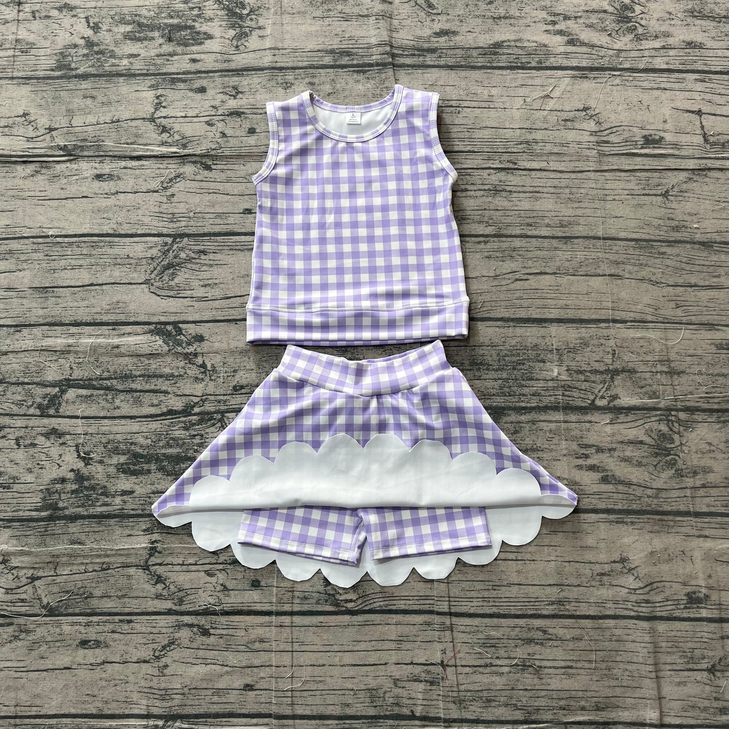 4.6 Toddler Girls Violet Gingham Sleeveless Top with Skort Active Outfit Preorder