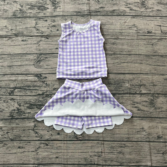 4.6 Toddler Girls Violet Gingham Sleeveless Top with Skort Active Outfit Preorder