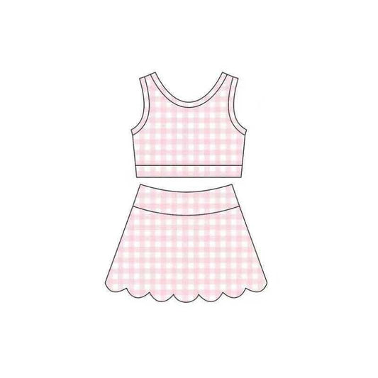 4.6 Toddler Girls Pink Gingham Sleeveless Top with Skort Active Outfit Preorder