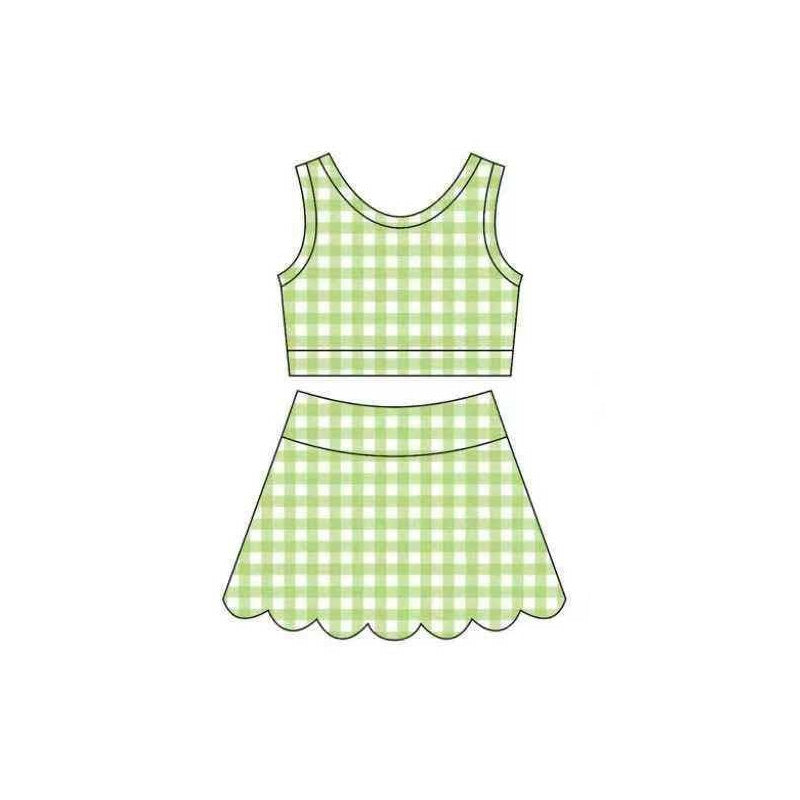 4.6 Toddler Girls Green Gingham Sleeveless Top with Skort Active Outfit Preorder