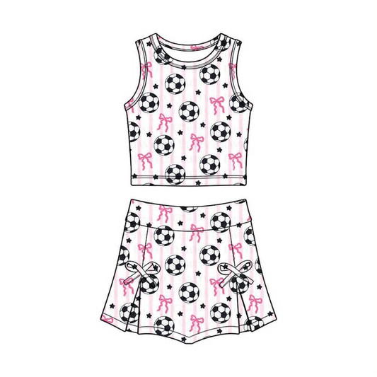 4.9 GSD4078 Preorder Soccer Bows Sleeveless Top Skirts Girls Summer Yoga Clothes Set