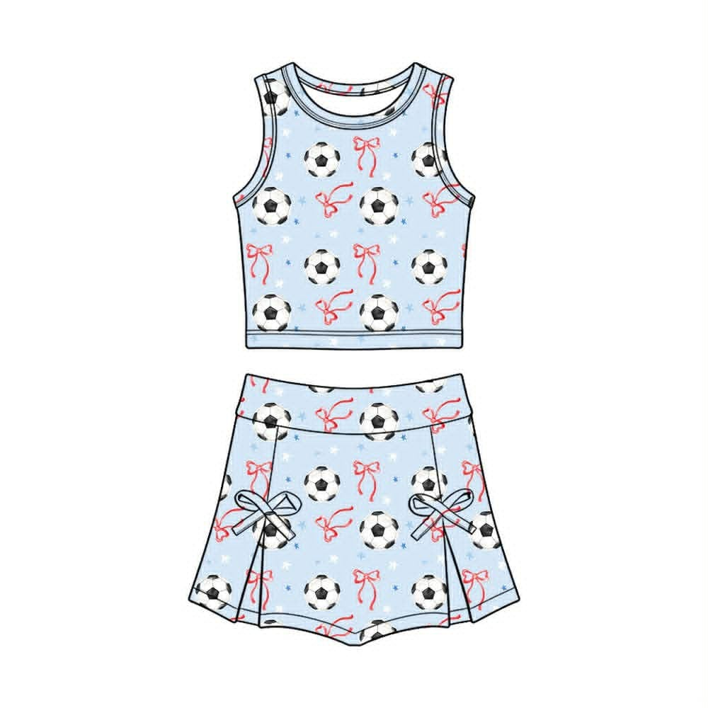 4.9 GSD4079 Preorder Soccer Bows Sleeveless Top Skirts Girls Summer Yoga Clothes Set