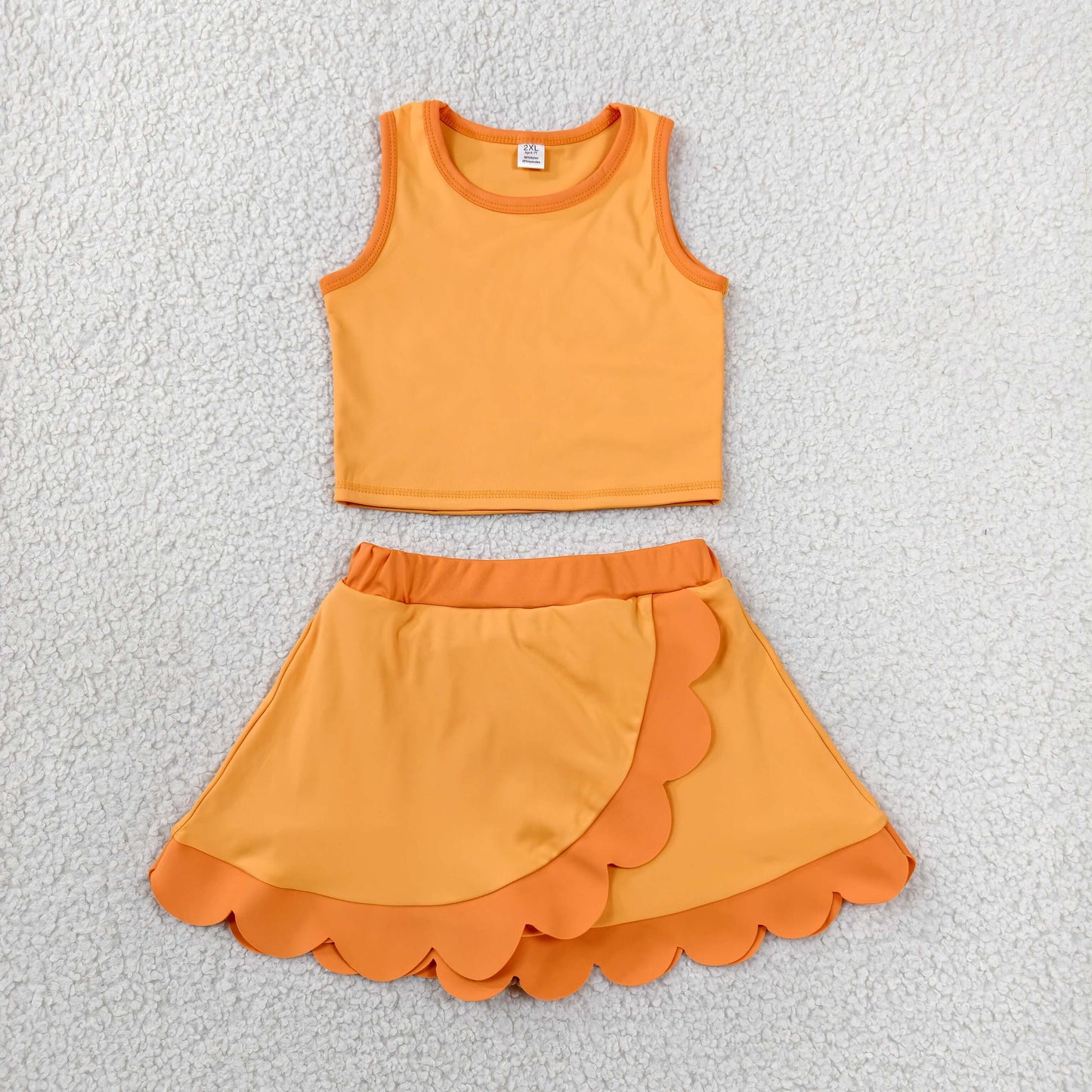 Toddler Sibling Kids Girls Orange Ruffle Dress & Skort Outfit Active Wear