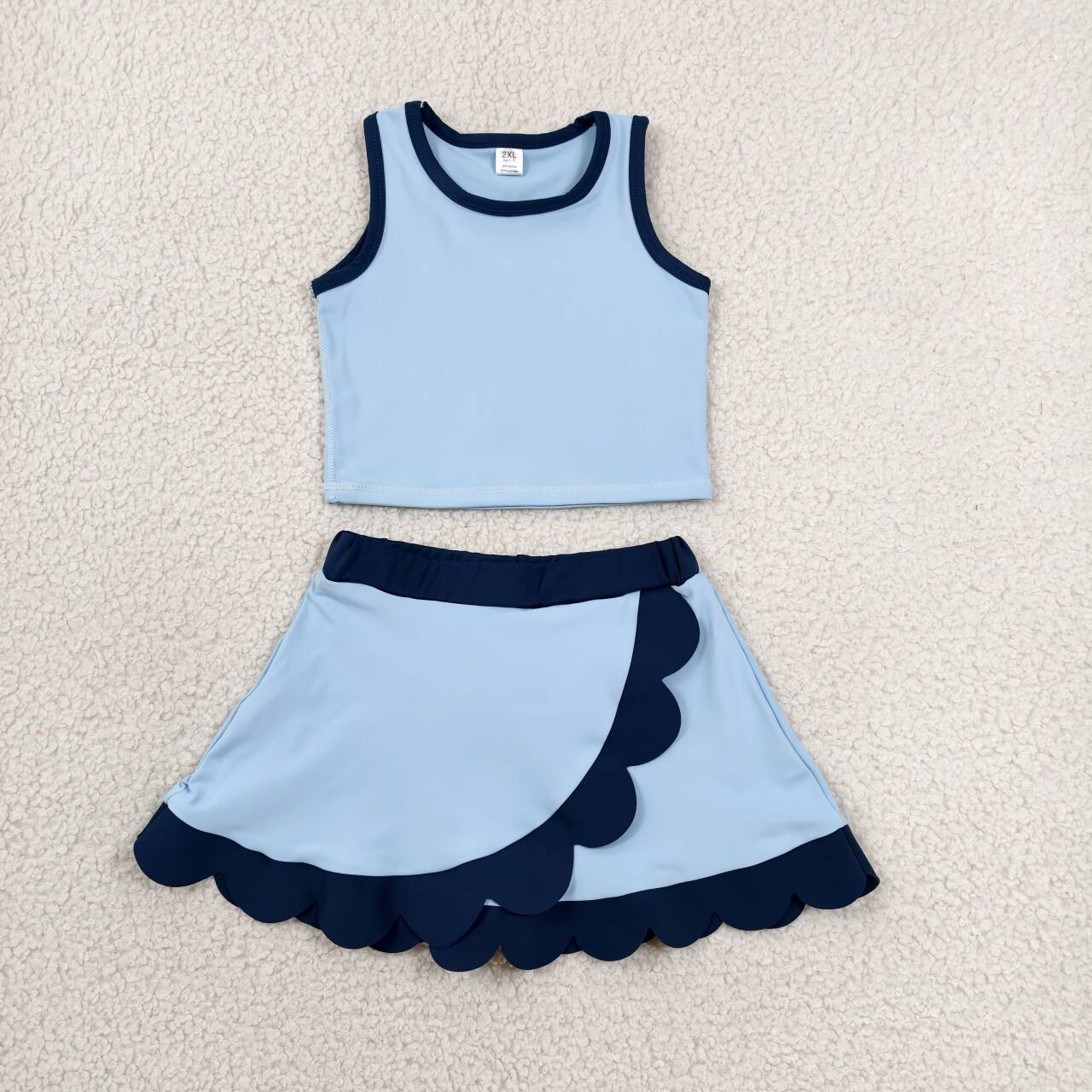 27 Solid Colors Tank Top Scallop Edge Skort Baby Girls Active Clothes Set Sisters Yoga Outfits