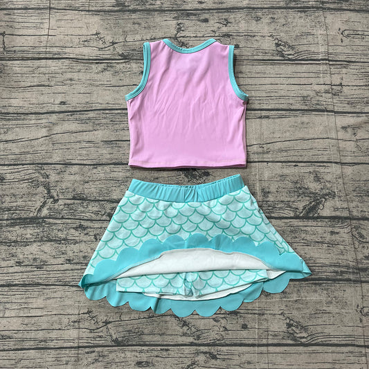 Preorder Sleeveless Top Scales Scallop Skirts Girls Summer Yoga Clothes Set
