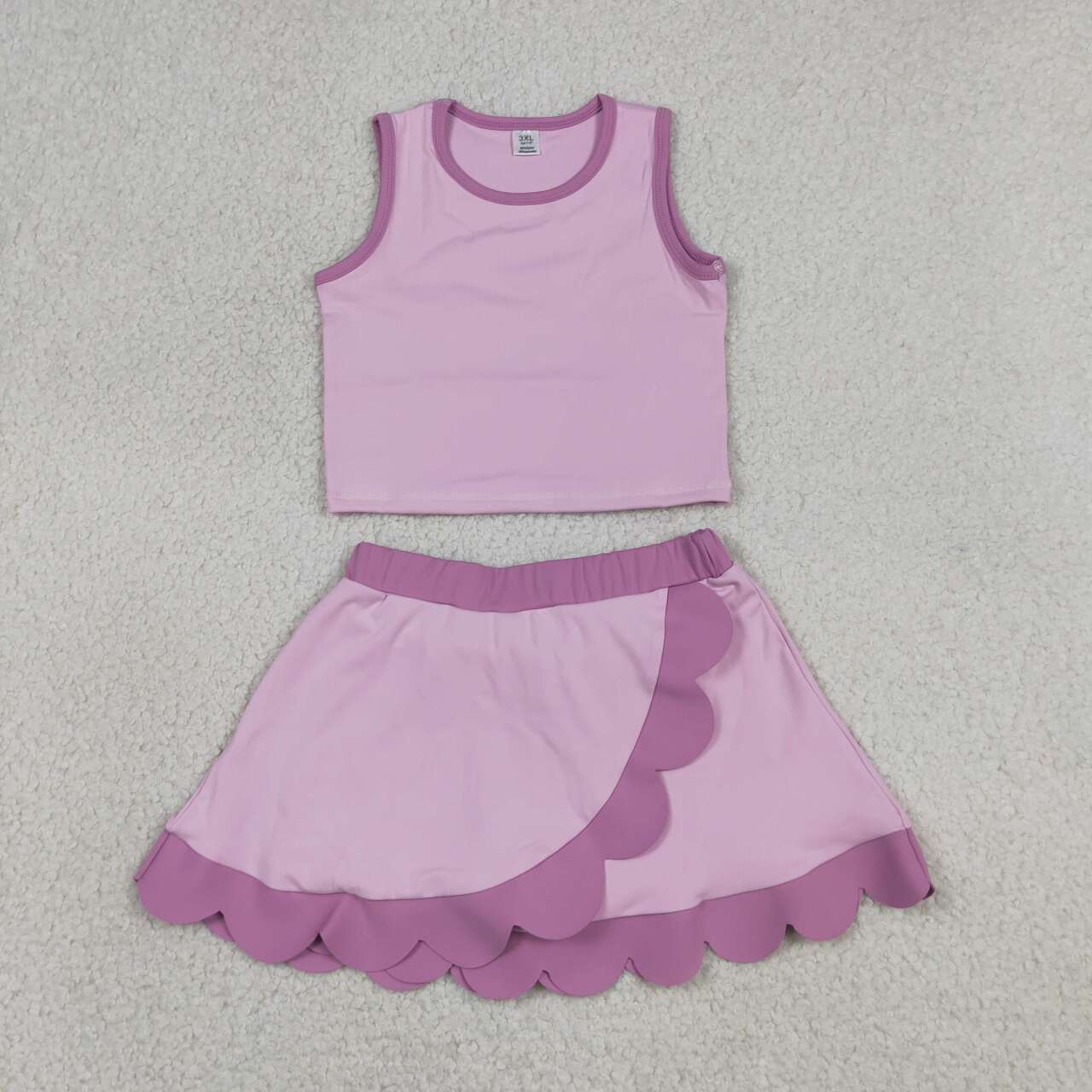 20 Solid Colors Tank Top Scallop Edge Skort Baby Girls Active Clothes Set Sisters Yoga Outfits