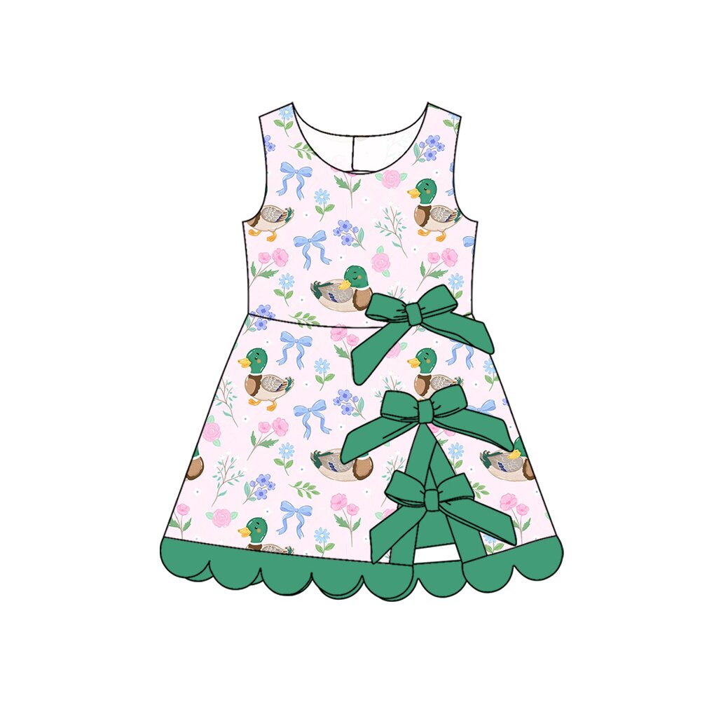 4.9 GSD4086 Preorder Duck Flowers Bows Girls Scallop Yoga Dress
