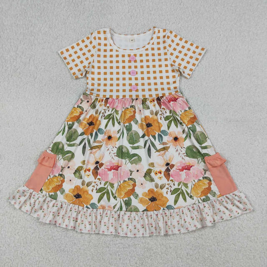 (Promotion)GSD4095 Baby Girls Flowers Pockets Knee Length Dresses