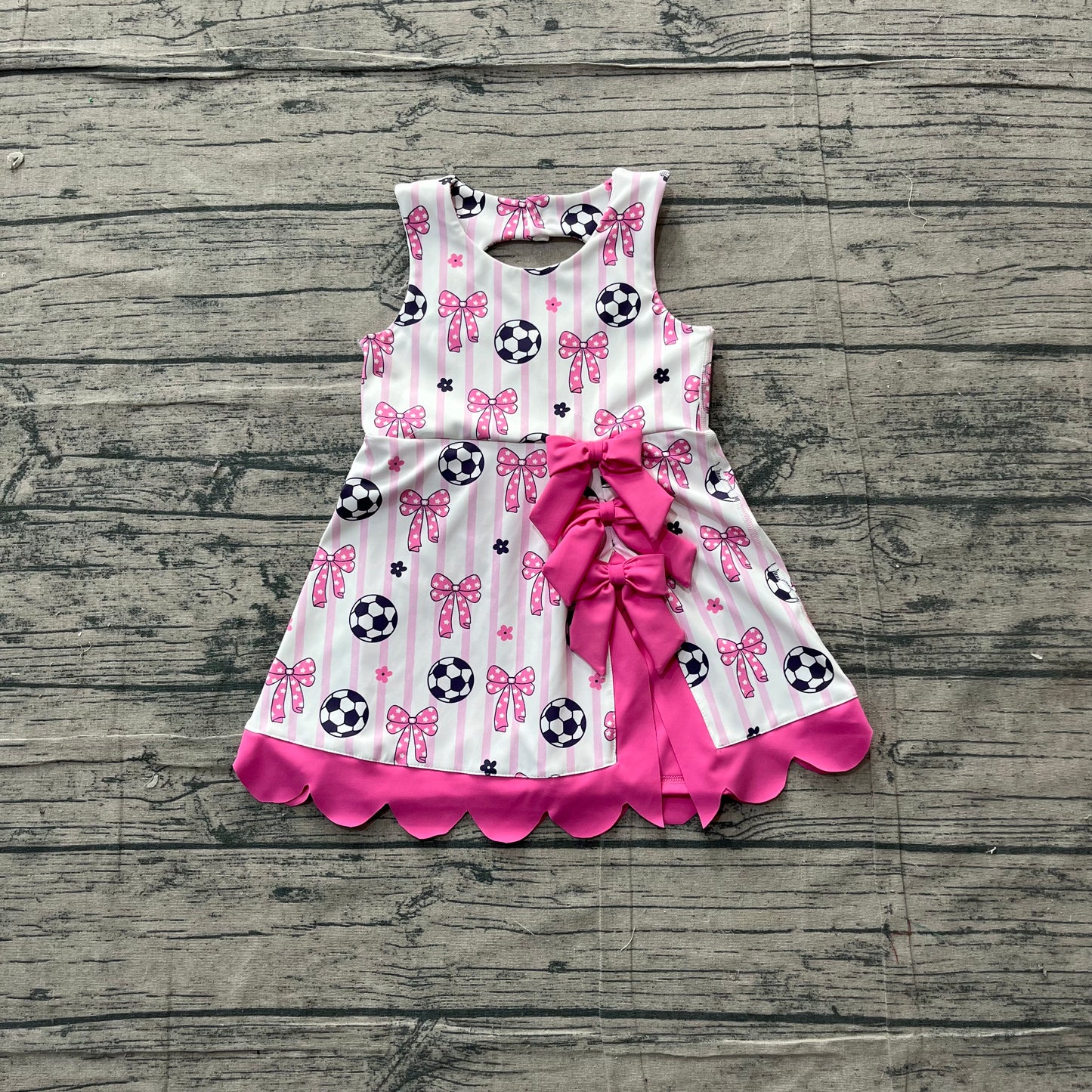 4.11 GSD4100 Preorder Soccer Bows Stripes Girls Scallop Yoga Dress
