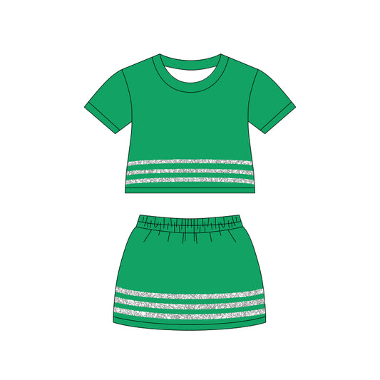 Green & Silver Cheer Leader Costume, Girls Performance Cheer Skort Set