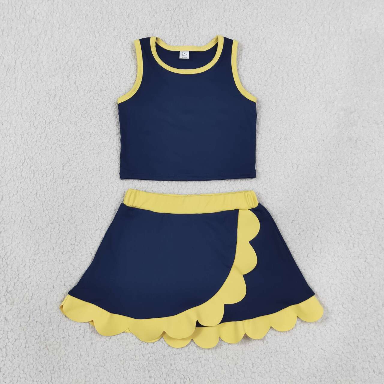 33 Colors Teams Tank Top Scallop Edge Skort Baby Girls Active Clothes Set Sisters Yoga Outfits
