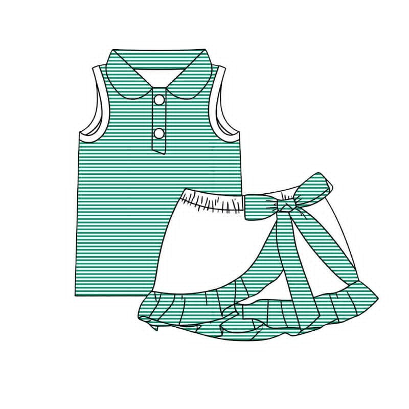 4.23 Baby Girls Green Striped Sleeveeless Top with Skort Active Outfit Preorder