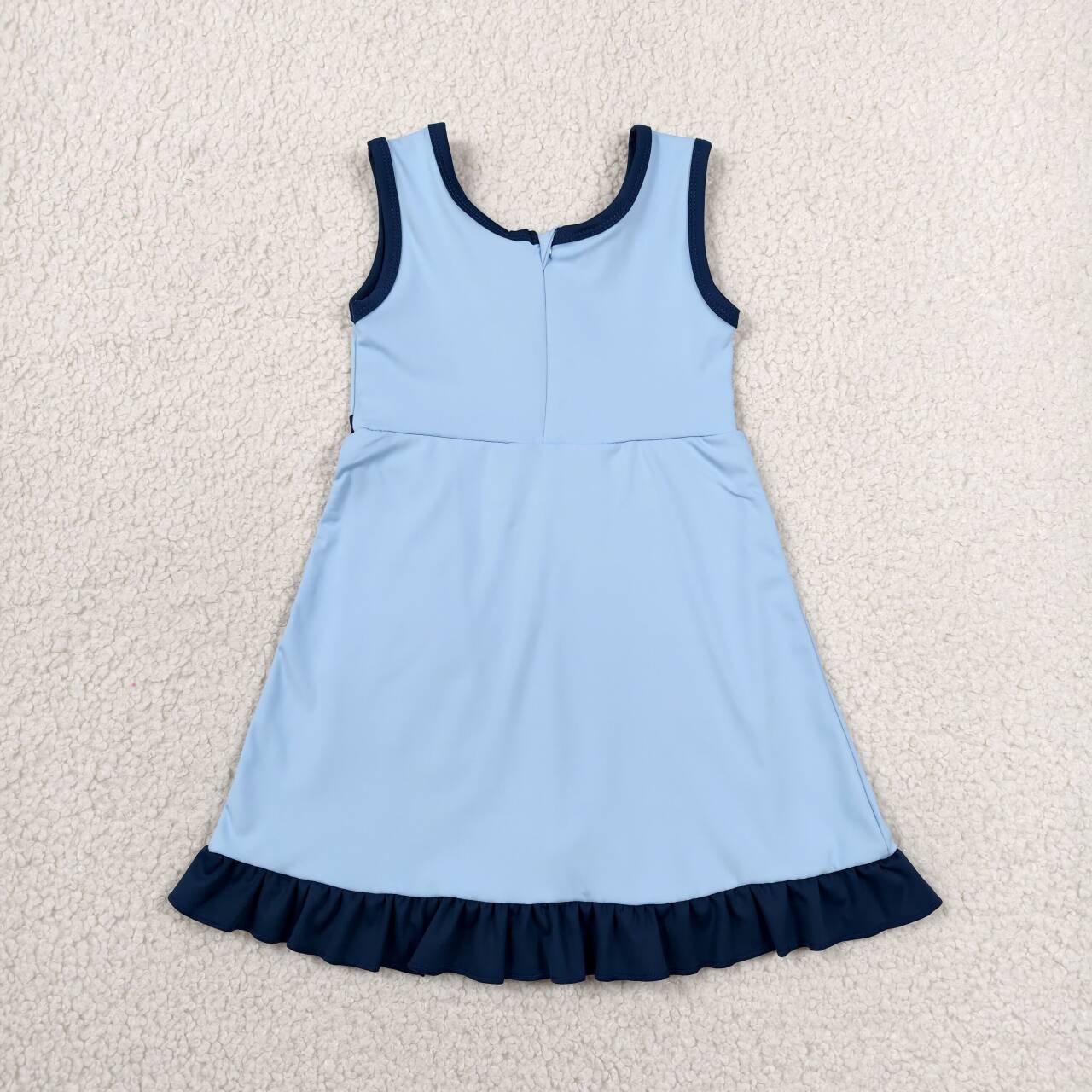 GSD4126 Blue & Navy Girls Sleeveless Ruffle Yoga Zipper Dress