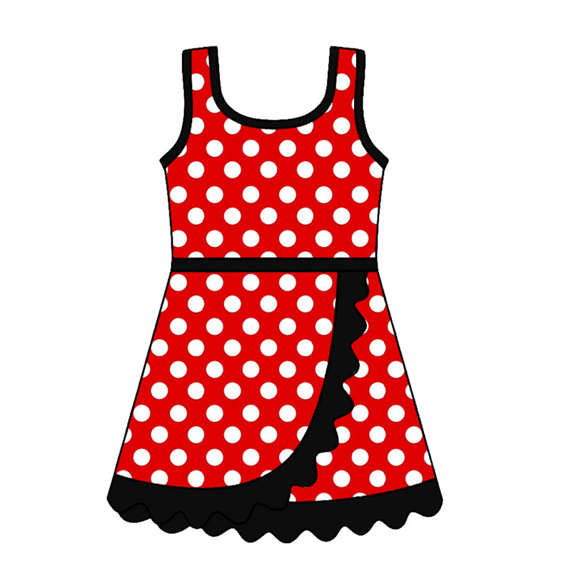 4.24 GSD4128 Preorder Red Dots Girls Sleeveless Scallop Yoga Dress