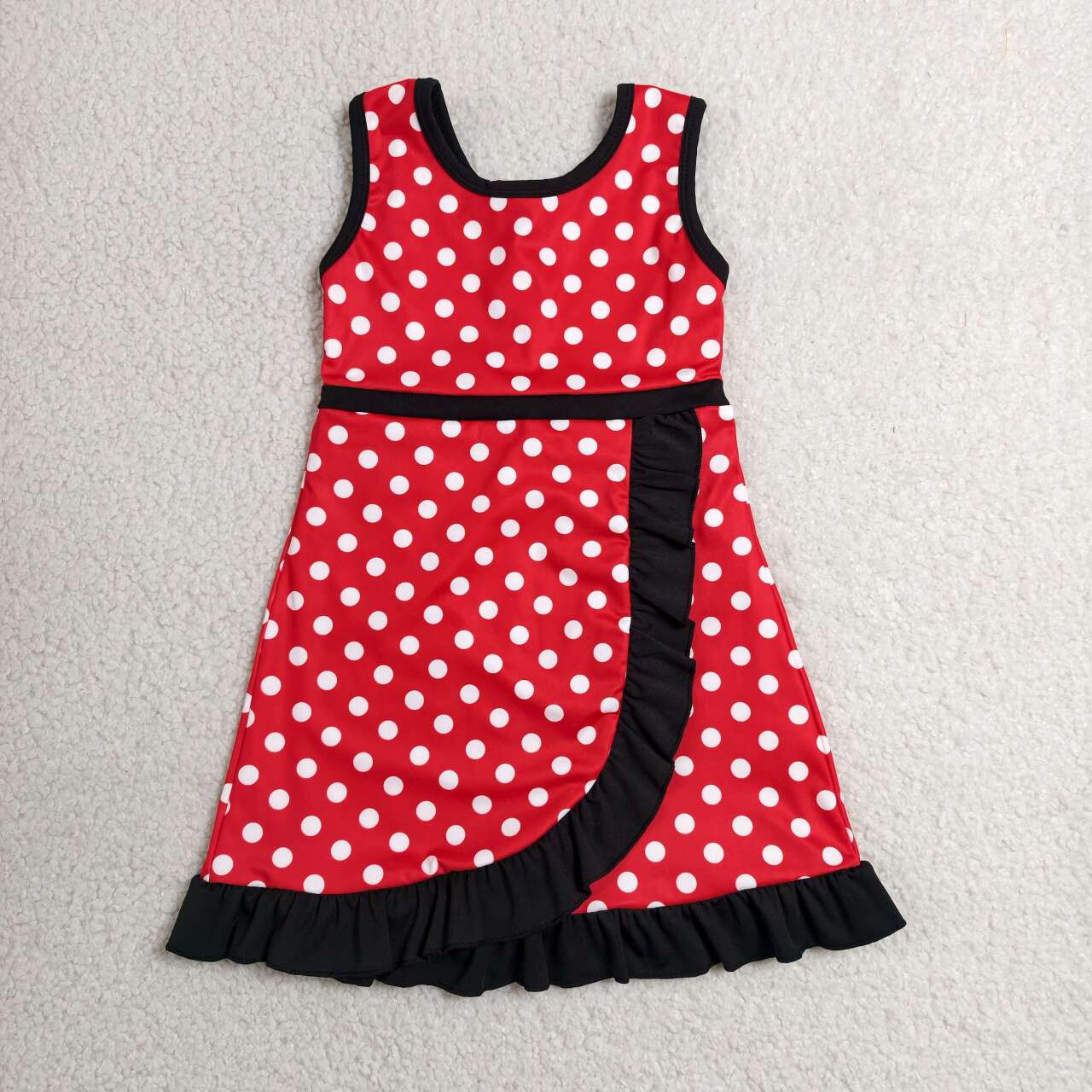 GSD4128 Red Dots Girls Sleeveless Ruffle Yoga Zipper Dress