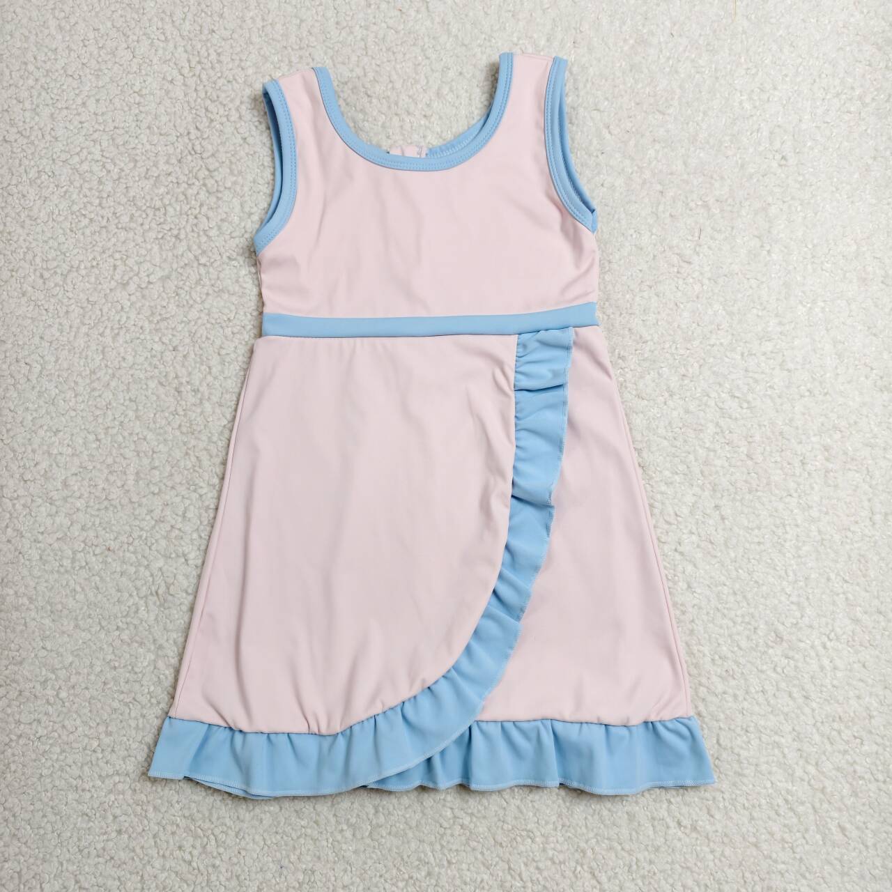 GSD4129 Pink & Blue Girls Sleeveless Ruffle Yoga Zipper Dress