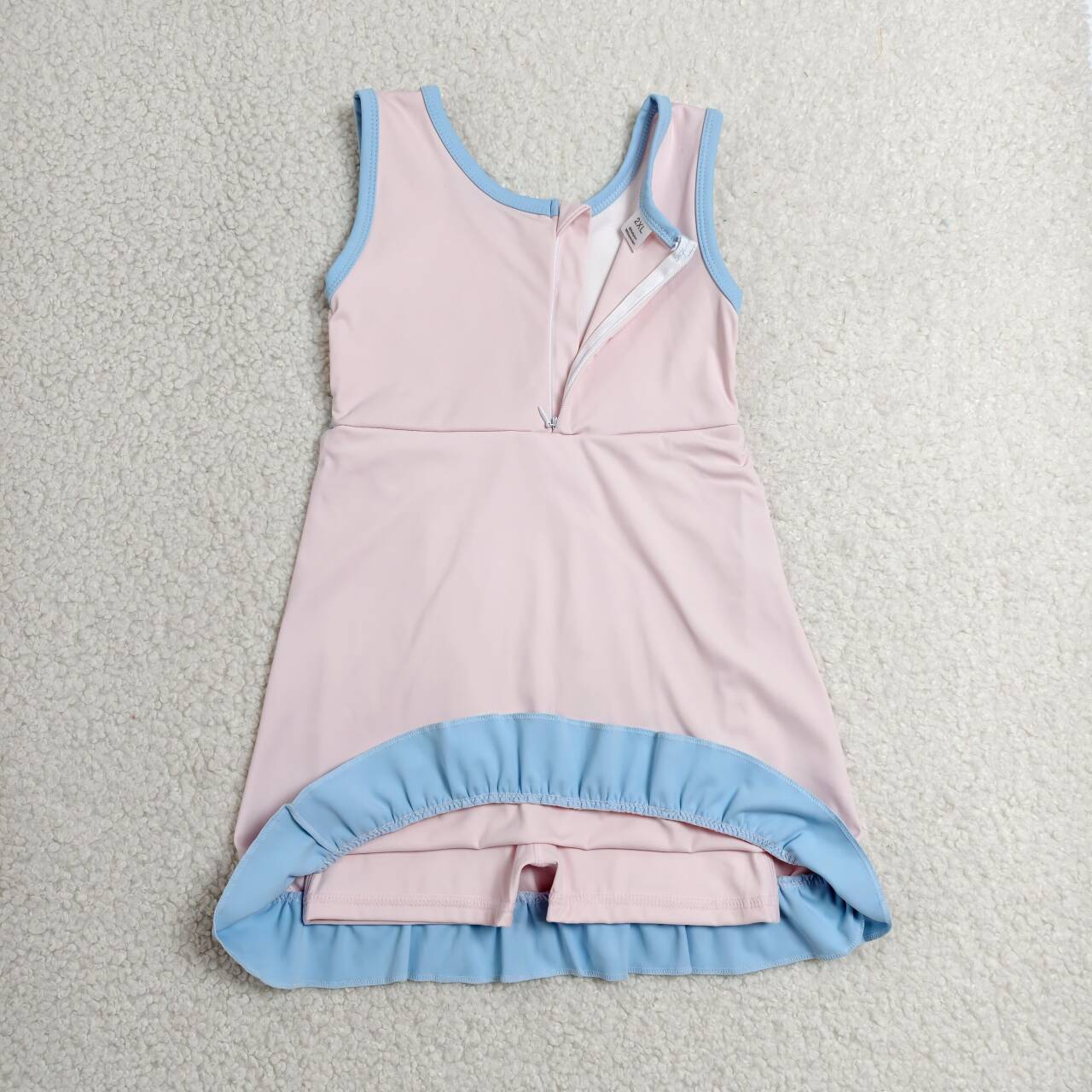 GSD4129 Pink & Blue Girls Sleeveless Ruffle Yoga Zipper Dress